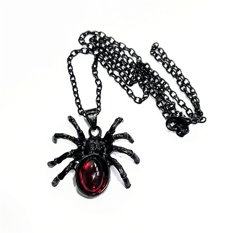 Retro Gothic Merah Kristal Spider Kalung Punk Rock Serangga Liontin Kalung Perhiasan Aksesoris Hadiah Halloween