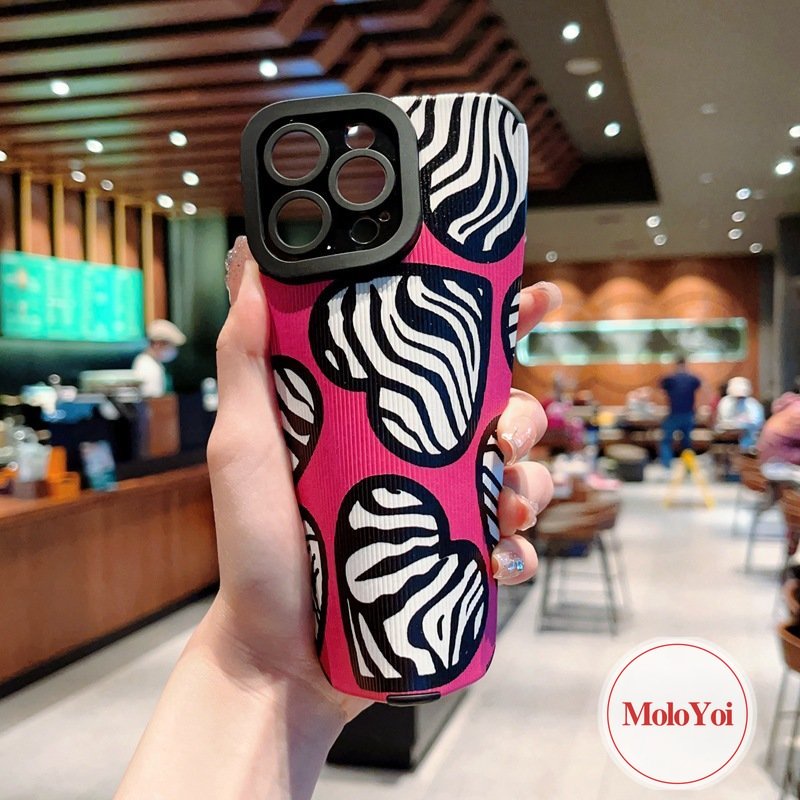 Casing Silikon Shockproof Untuk iPhone XR XS X Max8 7 Plus 7Plus 11 13 14 12 Pro Max Tekstur Kulit Mewah Motif Zebra Cinta Hati Ponsel Lembut Tpu Cover