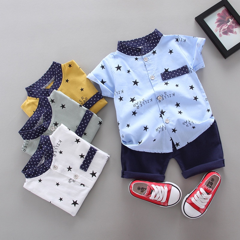 1234OS - (6bln-4tahun) Setelan Kemeja Anak Motif Stars Import / Baju Anak Import / Setelan Kemeja Lengan Pendek Anak / Kemeja Anak Lengan Pendek.