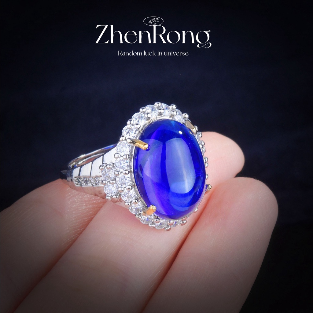 Goldkingdom Fashion Perhiasan Aksesoris Ready Stock Mewah Dove Egg Ring Sapphire Starlight Biru Tulang Belakang Berlian Wanita Ring