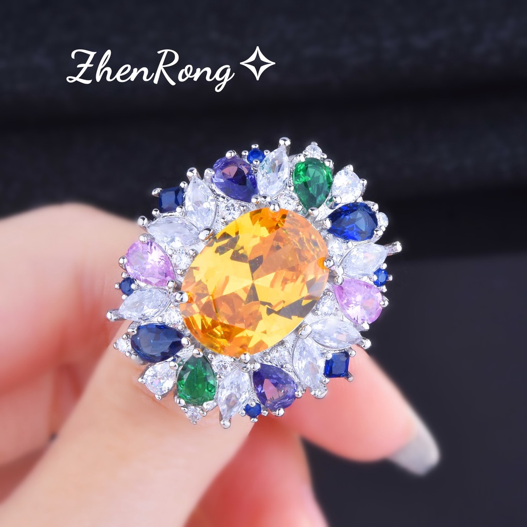 Goldkingdom Aksesoris Perhiasan Fashion Ready Stock Dream In The Garden Berlian Berwarna Set Monet Garden Berlian Kuning Liontin Cincin Warna-Warni Anting