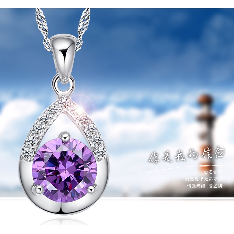 Goldkingdom Fashion Perhiasan Aksesoris Ready Stock Belief Perak Disepuh Kalung Wanita Liontin Kristal Pendek Hadiah Ulang Tahun