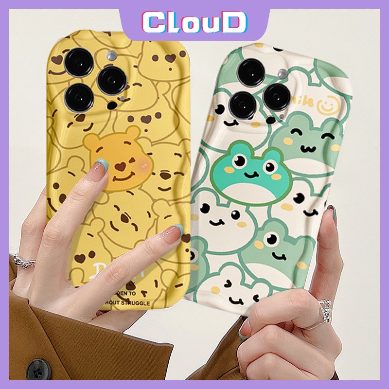 Case Beruang Winnie The Pooh Kartun Untuk Samsung A13 A04 A04s A12 A32 A21s A14 A11 A30 A20s A02s A03 A10s A51 A20 A03s A23 A50 A30s A52 Kodok Lucu 3D Tepi Bergelombang Melengkung Glossy Soft Case