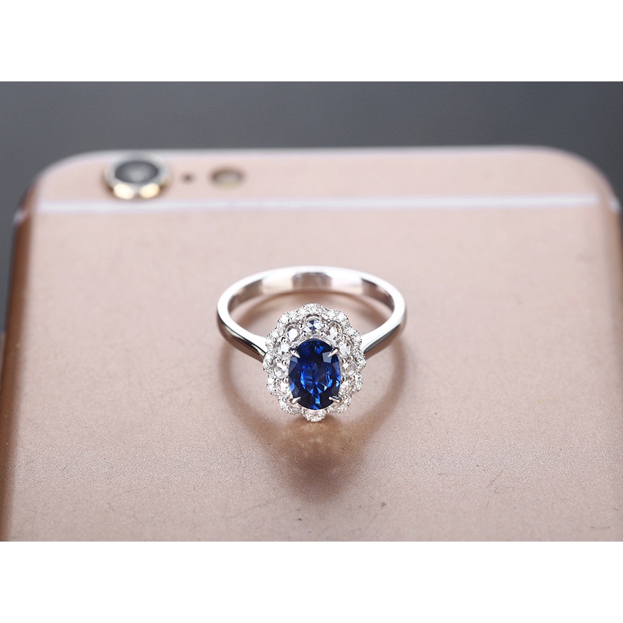 Goldkingdom Aksesoris Perhiasan Fashion Ready Stock Royal Cincin Permata Biru Klasik Burung Merpati Telur Dua Lapis Full-Diamond Zircon