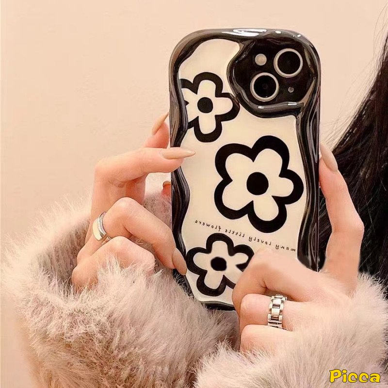 Fashion Bunga Sederhana 3D Wavy Curved Edge Glossy Case Untuk Samsung A04s A12 A14 A13 A23 A50 A30 A30s A04 A24 A11 A03 A20 A32 A21s A20s A02s A10s A51 A03s A52 Tpu Soft Floral Cover