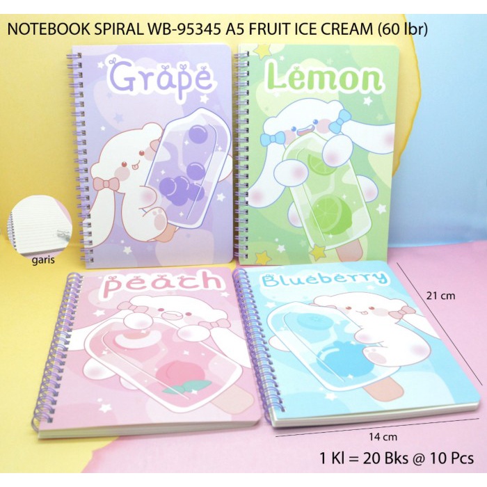 

buku ring notebook spiral motif fruit ice cream satuan -Zilong
