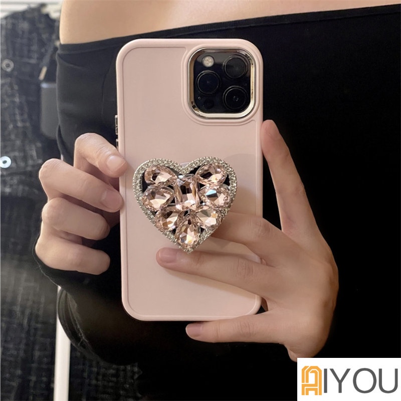 IPHONE Bling Bling 3D Heart Diamond Phone Case Untuk Iphone14 7 8plus11 12 13 14 Pro MAX 12Pro X XR XS MAX SE 2020 2022 Case Matte Permen Cair Silikon Lembut Pelindung Shockproof Back Cover