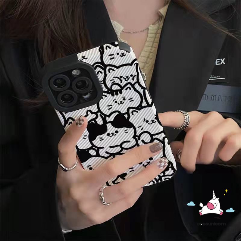 IPHONE Kartun Line Kitty Cat Lucu Boji Prince Case Kompatibel Untuk Iphone7 8 Plus 11xr 14 12 13 Pro Max X XS Max Gaya Korea Lovely Monster University Shockproof Back Cover