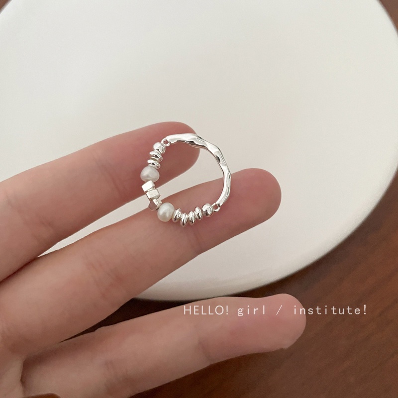 Ay (CN) Fashion Cincin Perak Pecah Mutiara Elastis Rings Untuk Aksesoris Perhiasan Wanita