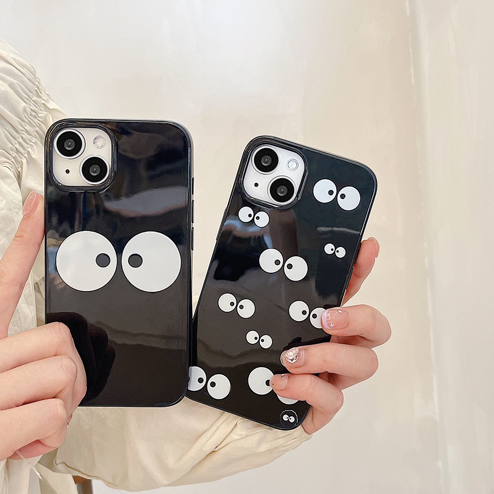 Casing IPhone Kompatibel Untuk Iphone14 Pro Max Lucu Keren Emoji Mata Hitam Iphone13 /13 Pro Ip12 /12 Pro Max Iphone11X XS XR 7 8 Plus Anti Gores Soft TPU Back Phone Cover