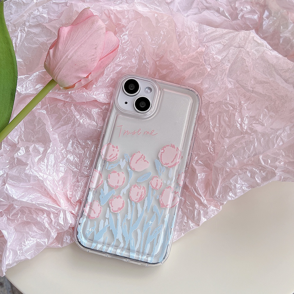 Casing IPhone Kompatibel Untuk IPhone 14 Pro Max Retro Pink Tulip Iphone13/13Pro Ip12/12 Pro Max IPhone 11x XS XR 7 8 Plus Classic Soft TPU Back Phone Cover