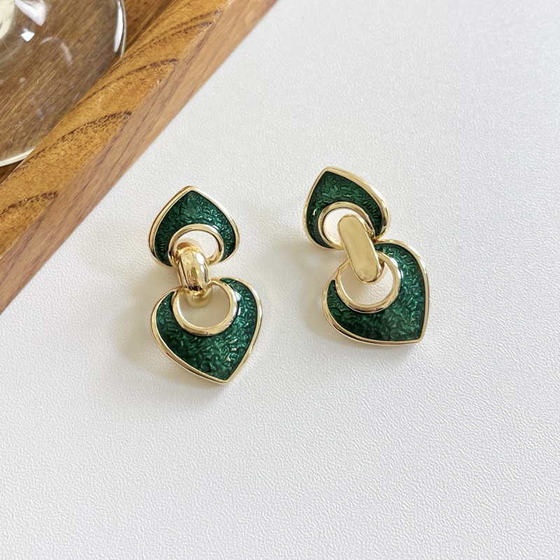 Anting Desain Berongga Niche Temperamen Cinta Hijau Gaya Hong Kong Retro Elegan