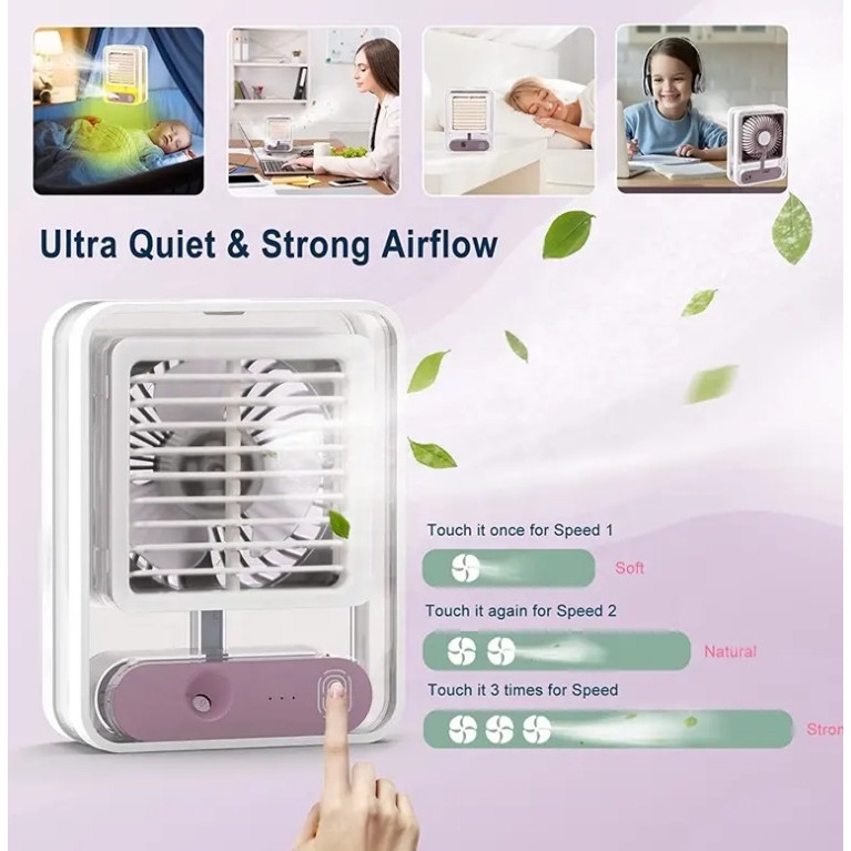 [ PPLUS ] Kipas Angin Pendingin AC Mini portable LED Fan Humidifiar Air Cooler recharging Bateria Litium2000mah