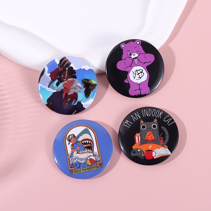 Kartun Anime Karakter Hewan Bulat Tinplate Pin Kucing Lucu Anggur Soda Bros Lencana Kerah Pin Aksesoris Pakaian Perhiasan Hadiah