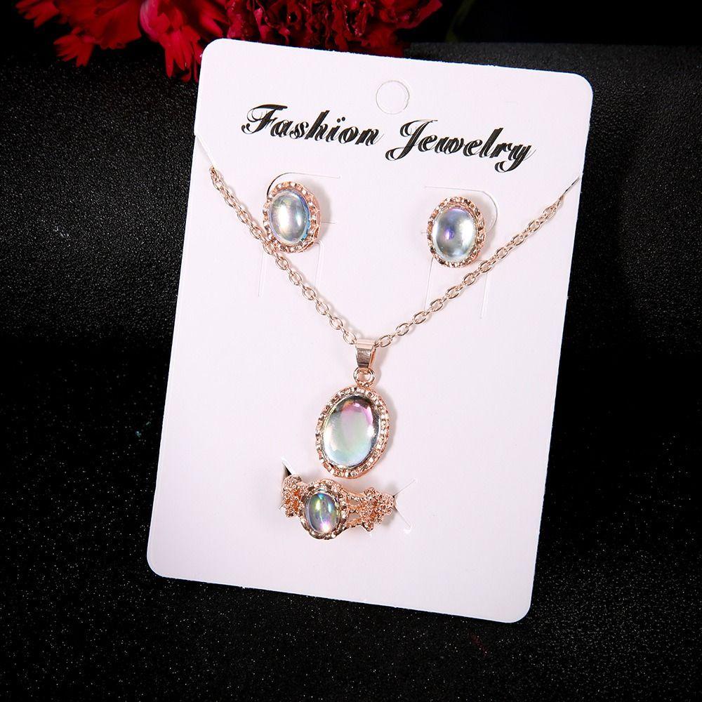 Needway   Opal Set Perhiasan Pernikahan Elegan Cheongsam Kepribadian Rantai Leher Temperamen Wanita Kalung Cincin Set