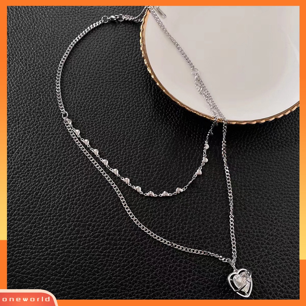[ONE] Cinta Hati Liontin Kalung Dual Layers Rantai Elegan Keren Adjustable Titanium Steel Remaja Perempuan Klavikula Necklace