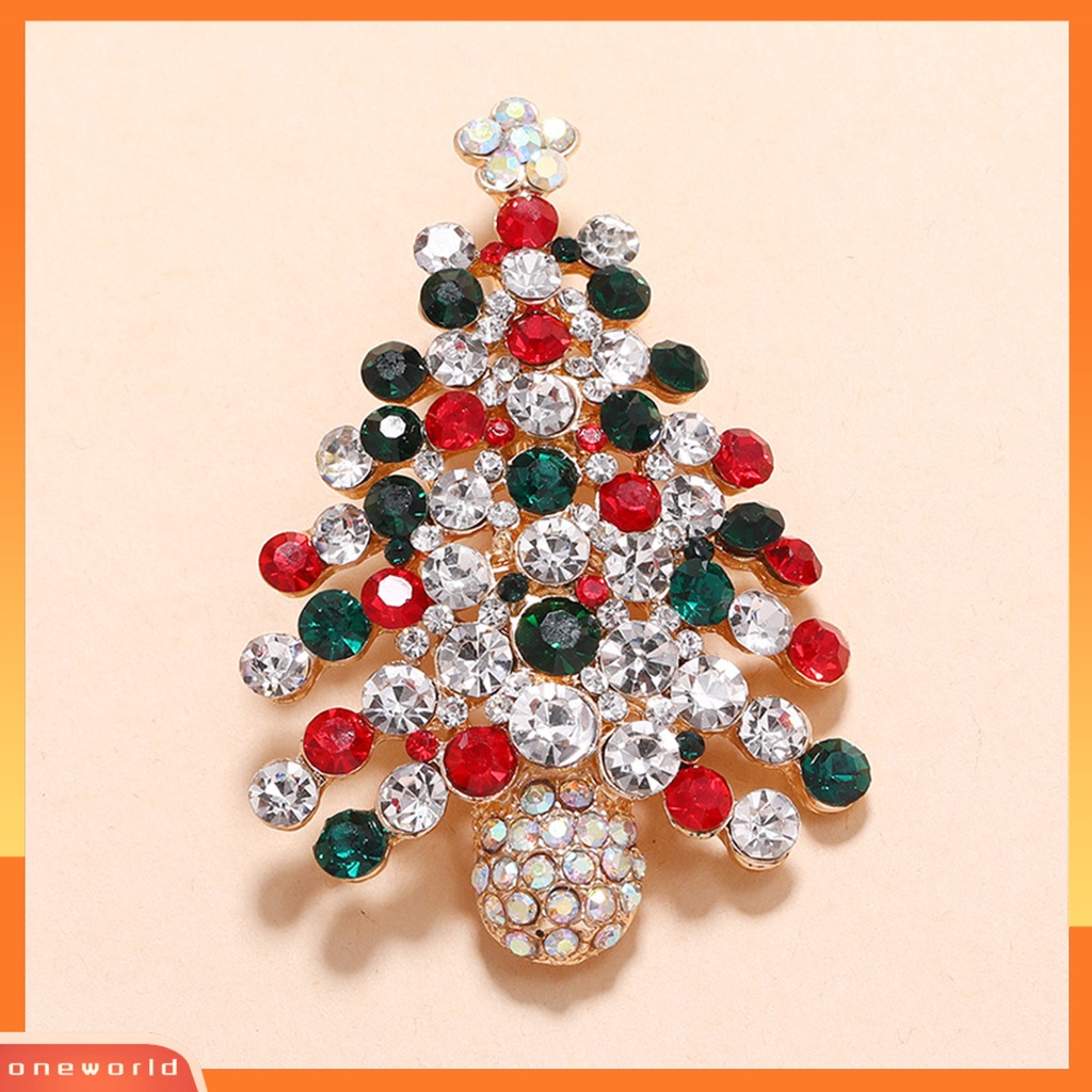 [ONE] Wanita Bros Pin Bentuk Pohon Natal Warna-Warni Berlian Imitasi Perhiasan Berlian Imitasi Mengkilap Semua Pertandingan Bros Untuk Natal