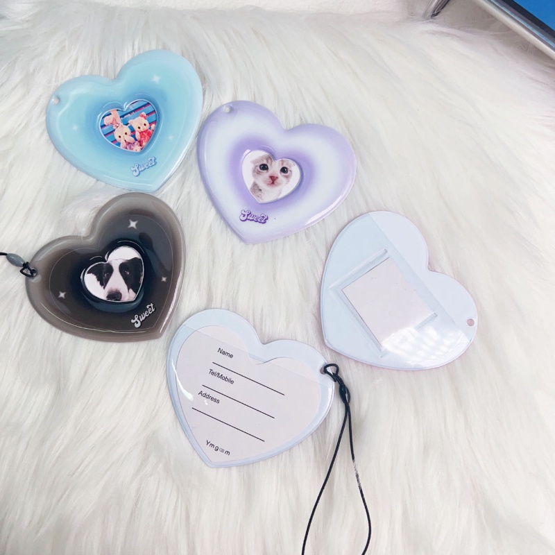 Gradient Heart Card Holder Dengan Gantungan Kunci Mini Photocard Sleeve Portable Cute Love Pendant Dekorasi Luggage Tag