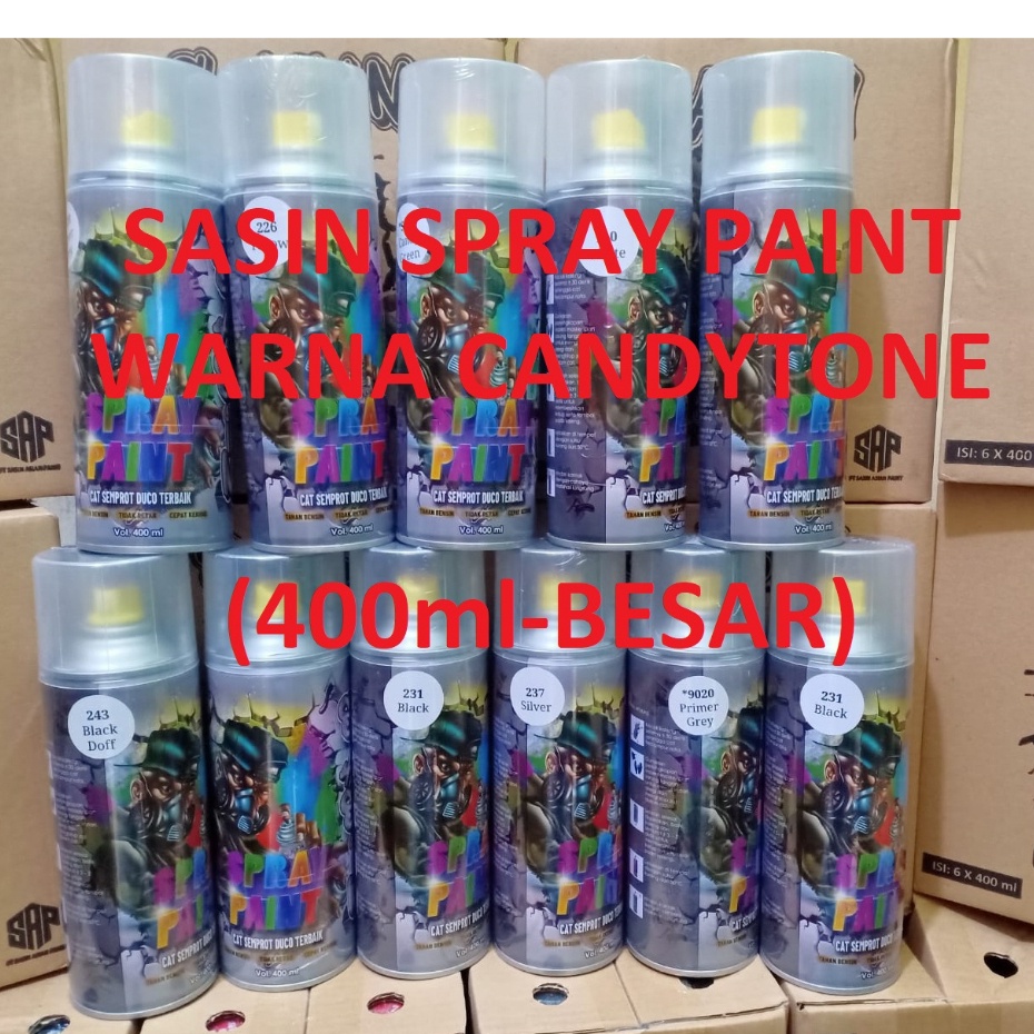 SASIN Spray Paint Cat Semprot Duco Terbaik Pilok PIlox  Candytone / Smoke / Tranparant Candytone Red Yellow Blue Green Orange Pink (400cc-BESAR)