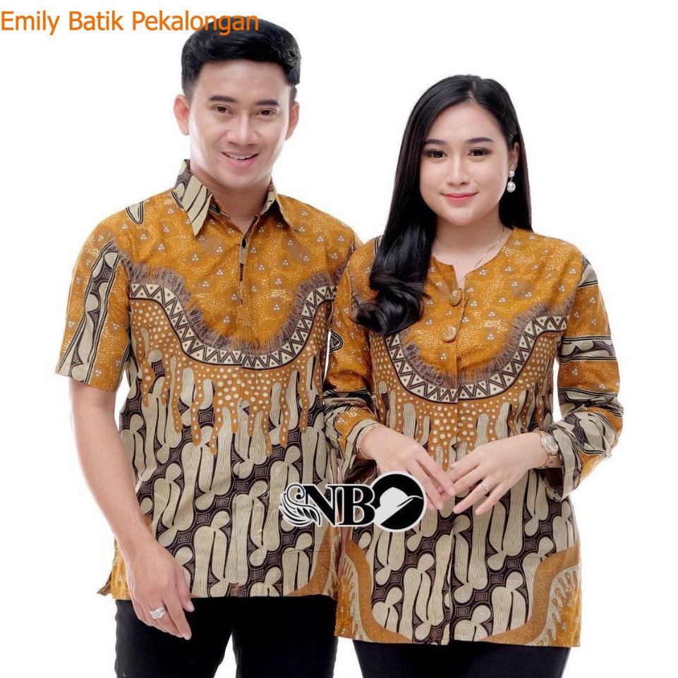 Baju Batik Couple Pasangan Motif Seno Kuning Lengan Pendek Katun
