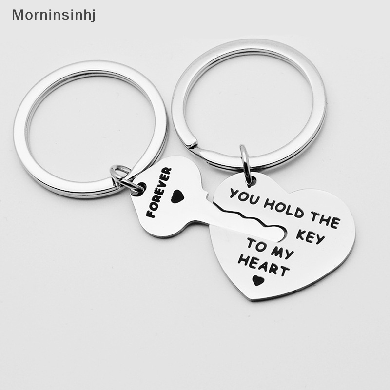 Mornin 1Set Stainless Steel Hadiah Kekasih Pernikahan Nikmat Pasangan Hatiku Gantungan Kunci Fashion Keyring Key Fob id