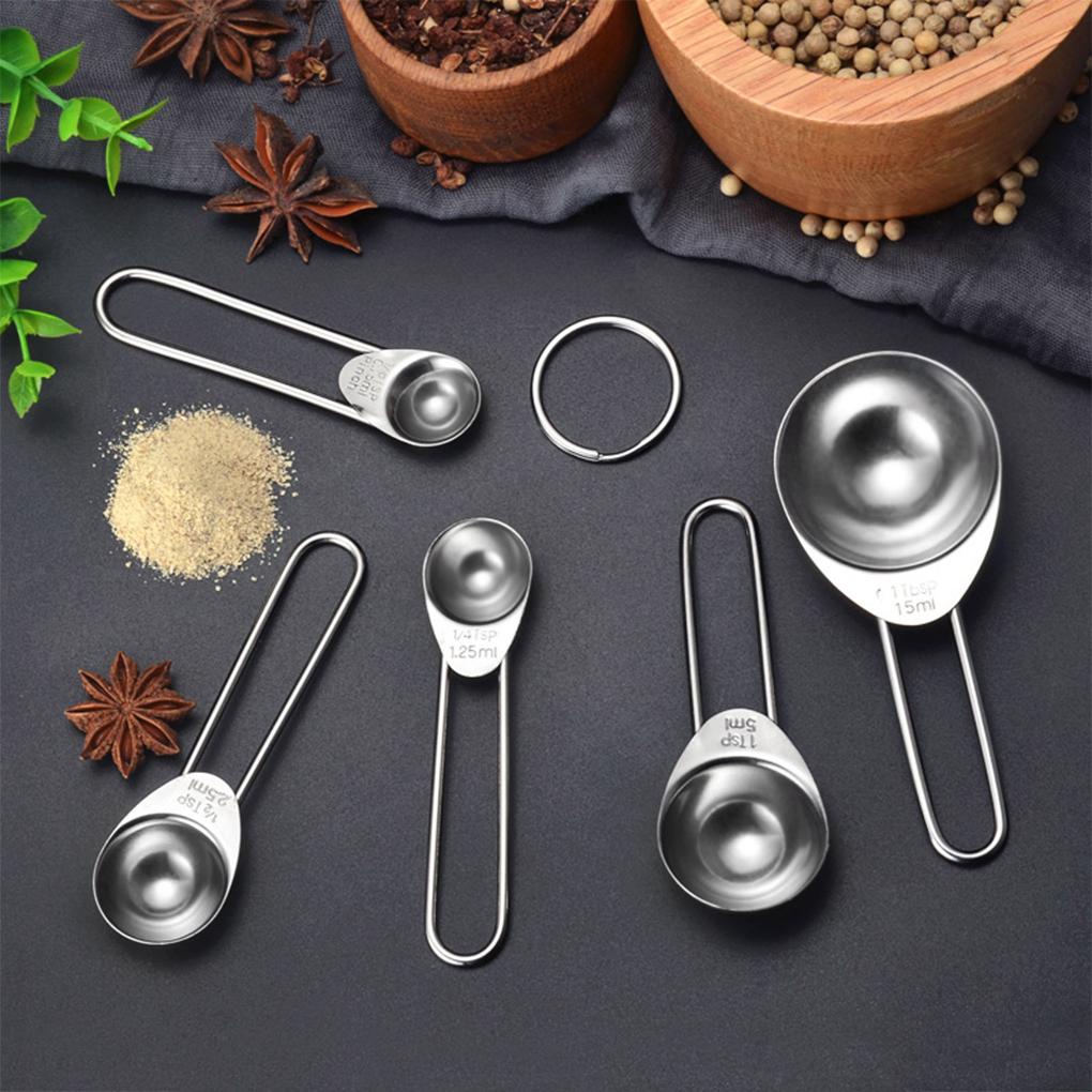 5pcs/set Sendok Takar Stainless Steel Tidak Karat Timbangan Bubuk Stackable Scoops Stainleess Handled Coffee Sugar Tools