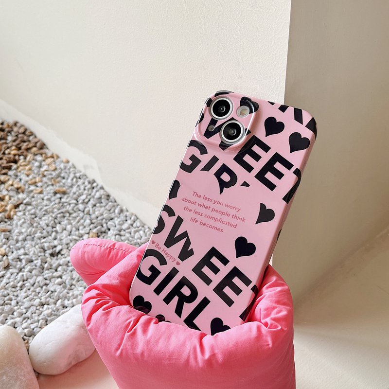 Fashion Pink Love Black English Hard Plastic Case HP iP iPhone 14 + Plus X XS XR 11 12 13 Pro Max FTD Woman Girl Casing Apple