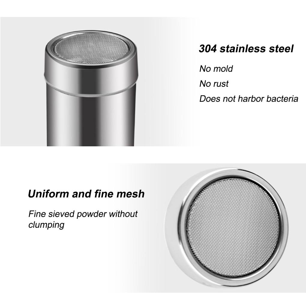 Pengocok Coklat Poles Stainless Steel Tahan Panas Handy Coffee Sifter Sugar Seasoning Dapat Aksesoris Dengan Tutup