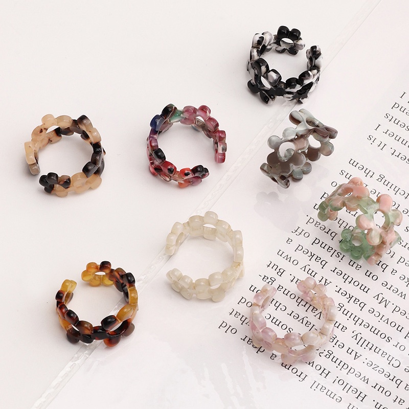 1pc Cincin Akrilik Resin Warna-Warni Baru Berongga Keluar Leopard Floral Rings Set Untuk Perhiasan Wanita Resizable