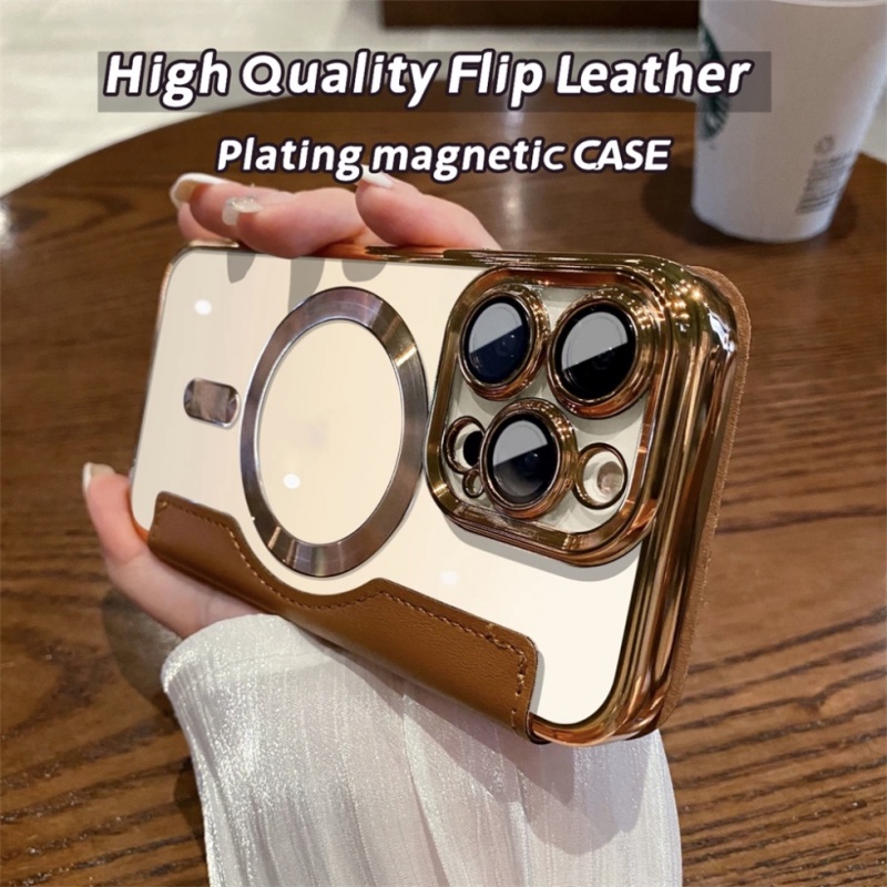 Flap Leather Magnetic Wireless Charging Cover Phone Case Untuk Iphone14 13 12 11 Pro Max