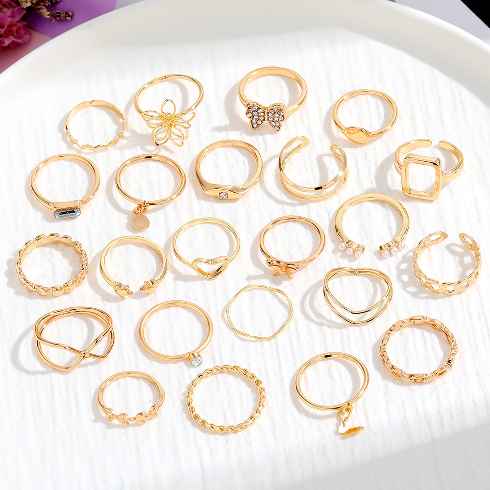 22buah/23set Bunga Berongga Baru Kupu-Kupu Cinta Berputar 8kata Cincin Set Kombinasi Kreatif Bersama Cincin Perempuan Desain Rasa Niche