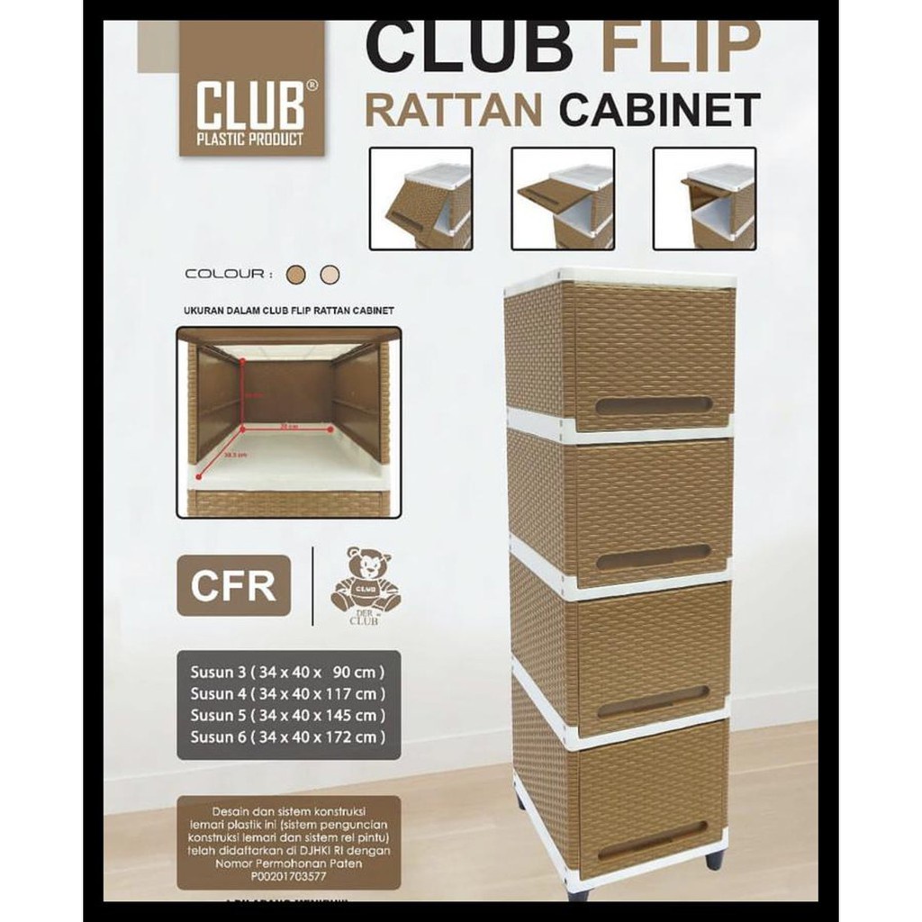 Lemari Flip Rattan Susun 4 &amp; 3 Club / Almari Baju Pakaian Anak Aksen Rotan Aesthetic Serbaguna