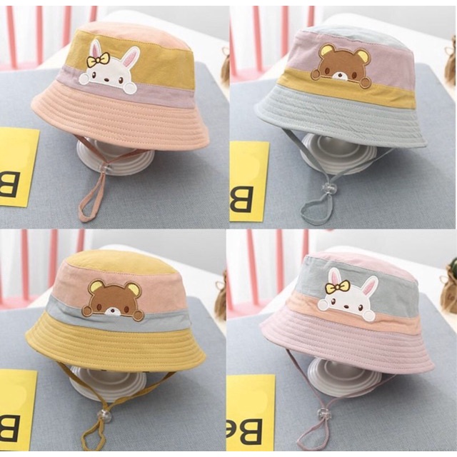 Topi Bucket Bayi Laki-laki / Perempuan Rabbit Bear untuk Musim Panas