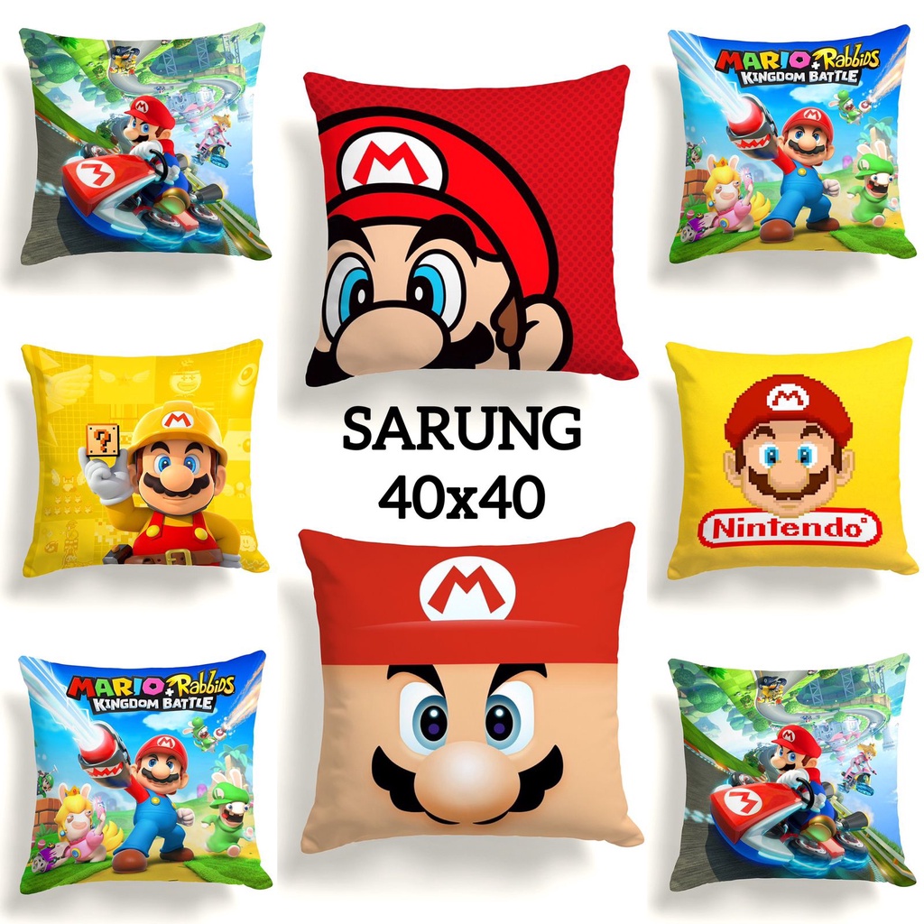 SARUNG Bantal Sofa Print Motif Karakter Super Mario Bross Luigi 40x40 cm Murah