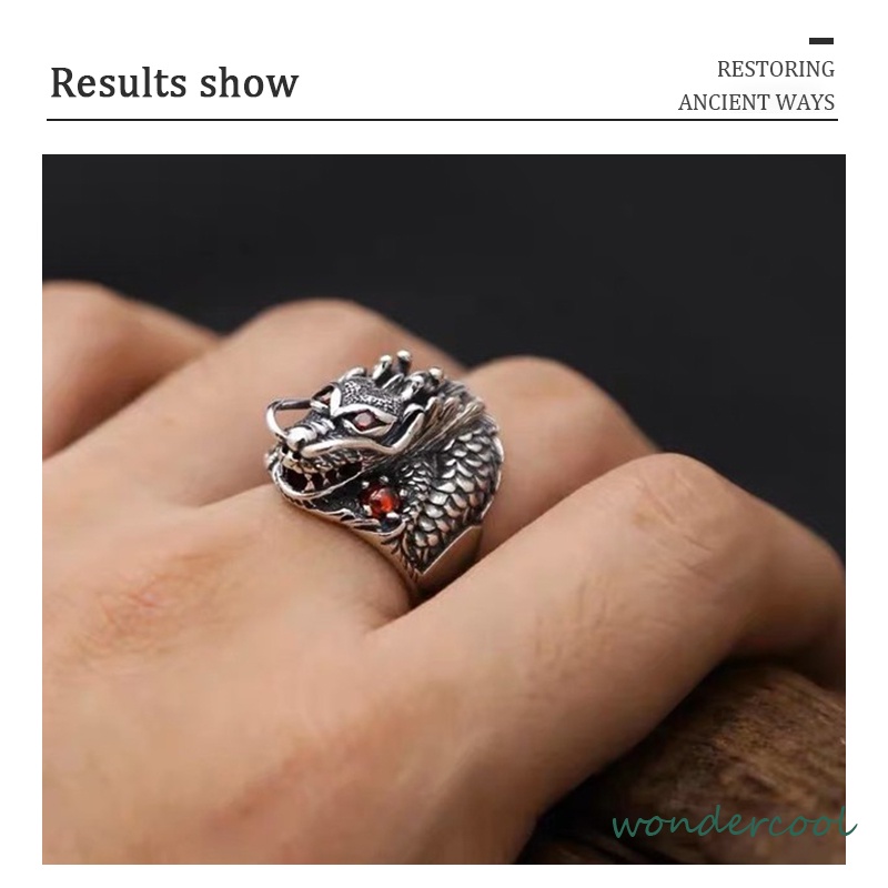 Berlapis Perak Perhiasan Pribadi Kepala Naga Bertatahkan Cincin Zirkonia Vintage Cincin Naga-Won