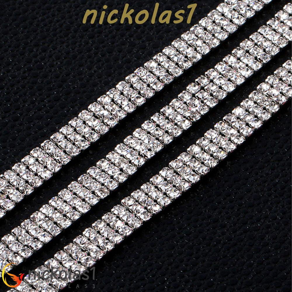 Nickolas1 1-row 2-row 3-row Trim Rantai Perak Compact Halus Kristal Berkilau Cantik