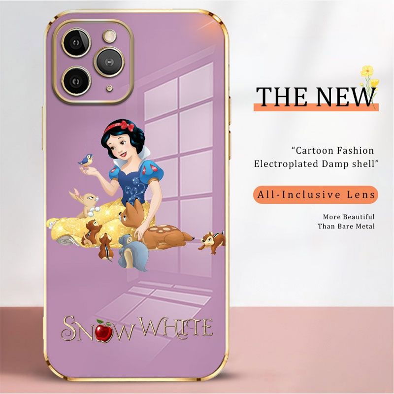 Snow White Princess Phone Case for Oppo A9X A92019 F11 11PRO RENO RENO34G F15 A91 RENO44G RENO54G/5G RENO5K RENO64G RENO74G RENO84G F21PRO4G F21SPRO4G RENO7Z5G RENO8Z A9 Luxury Electroplated Square Frame Silicone Case Soft Shockproof Phone Back Cover