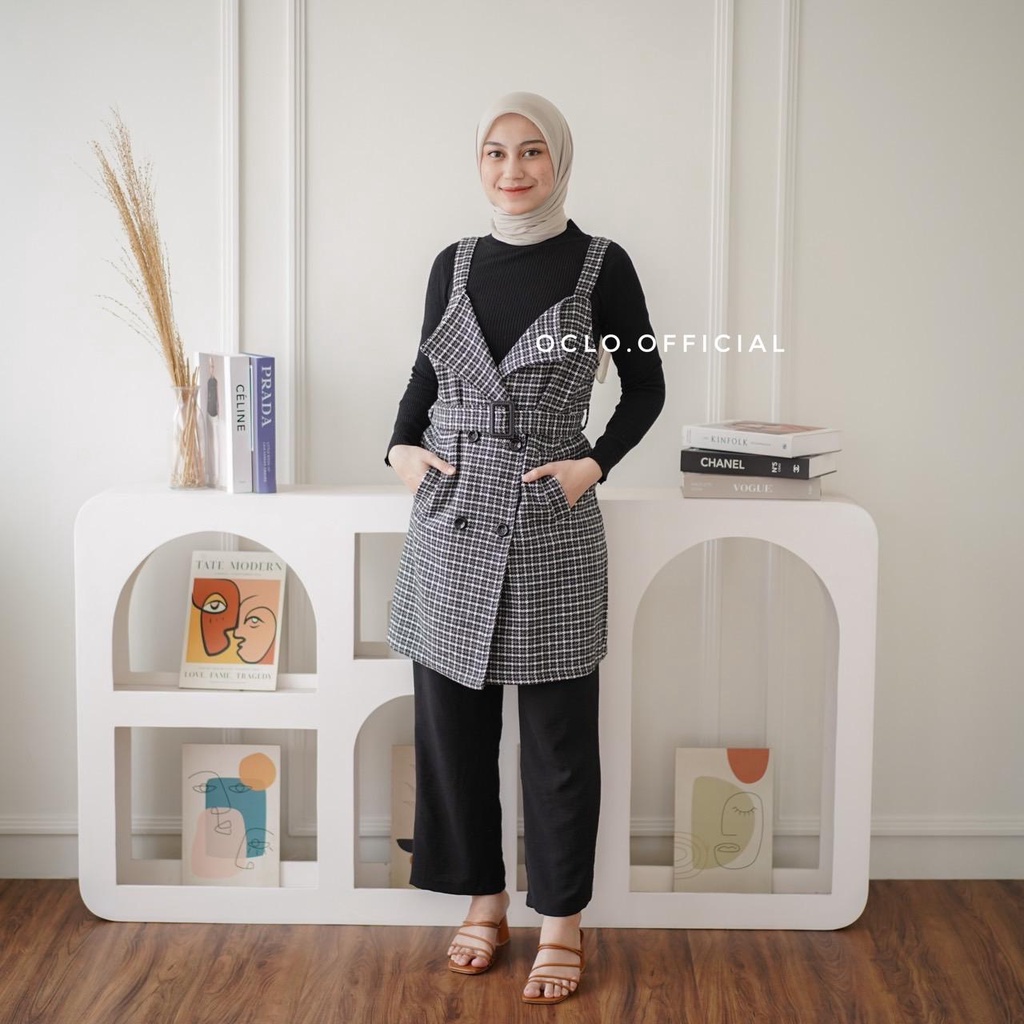 Oclo | Xella Overall Set Knit Tweed Kotak-kotak