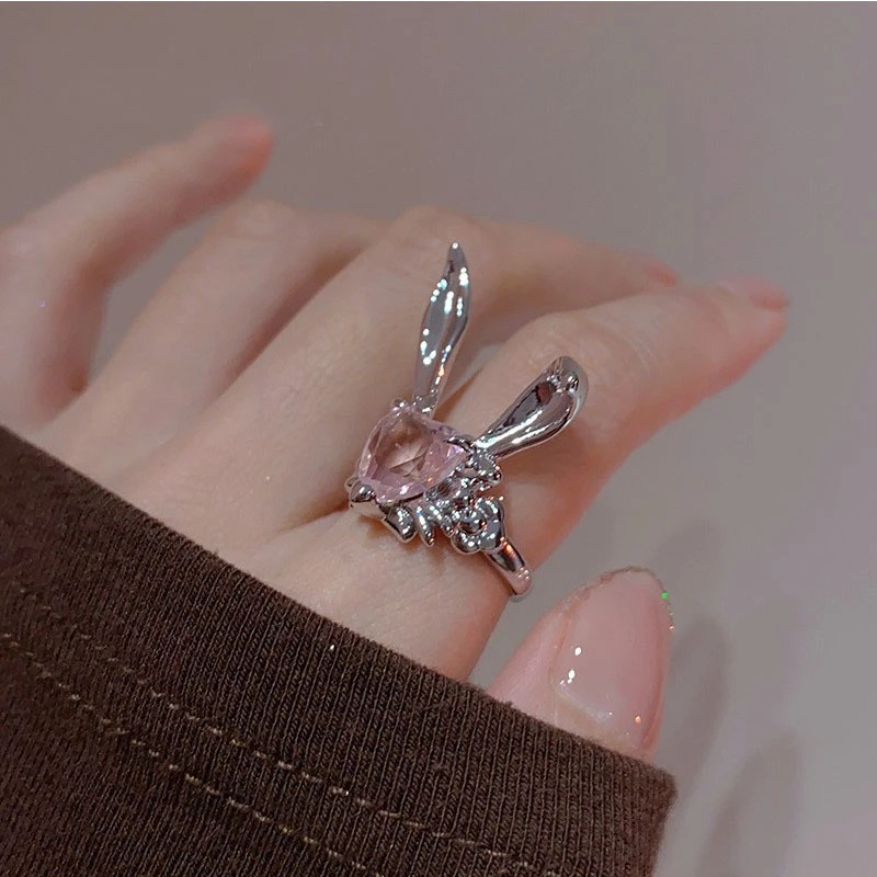 Baru Indah Telinga Kelinci Cincin Yang Dapat Disesuaikan Bunny Zirkon Perhiasan Pembukaan Cincin Untuk Gadis Pasangan Wanita Hari Valentine Hadiah Graduate