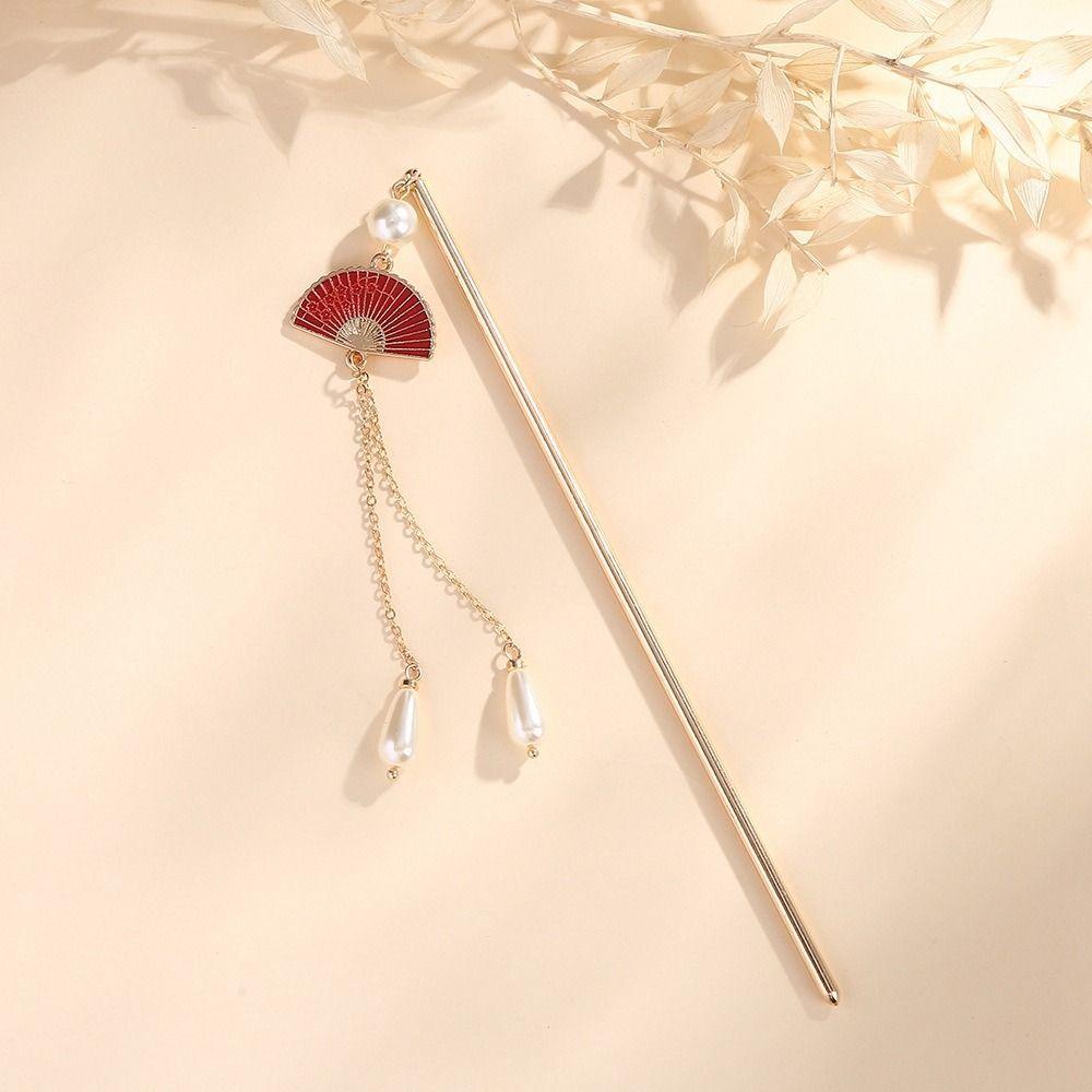 Needway   Hanfu Kipas Rambut Stik Antik Klasik Mutiara Cheongsam Hiasan Kepala Kuno Hairstyle Desain Alat Hiasan Kepala Gaya Cina
