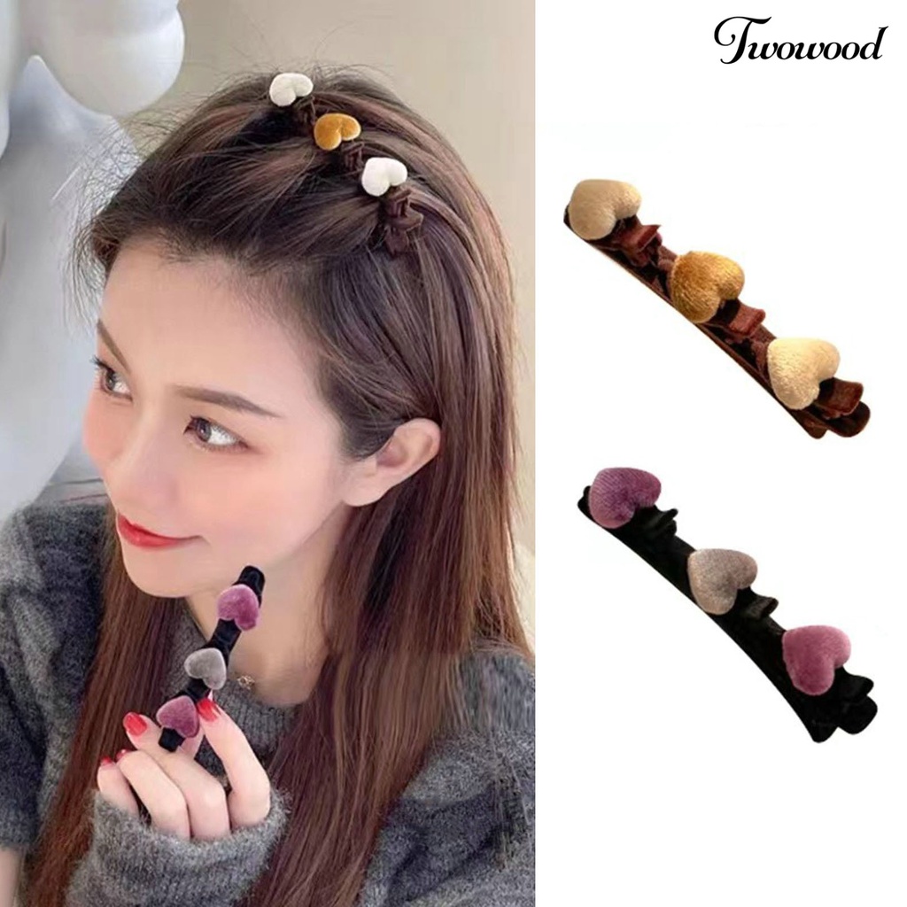 Twowood Heart Decor Elegan Sederhana Wanita Jepit Rambut Lint Double Layer Hairpin Hair Clip Aksesoris Rambut