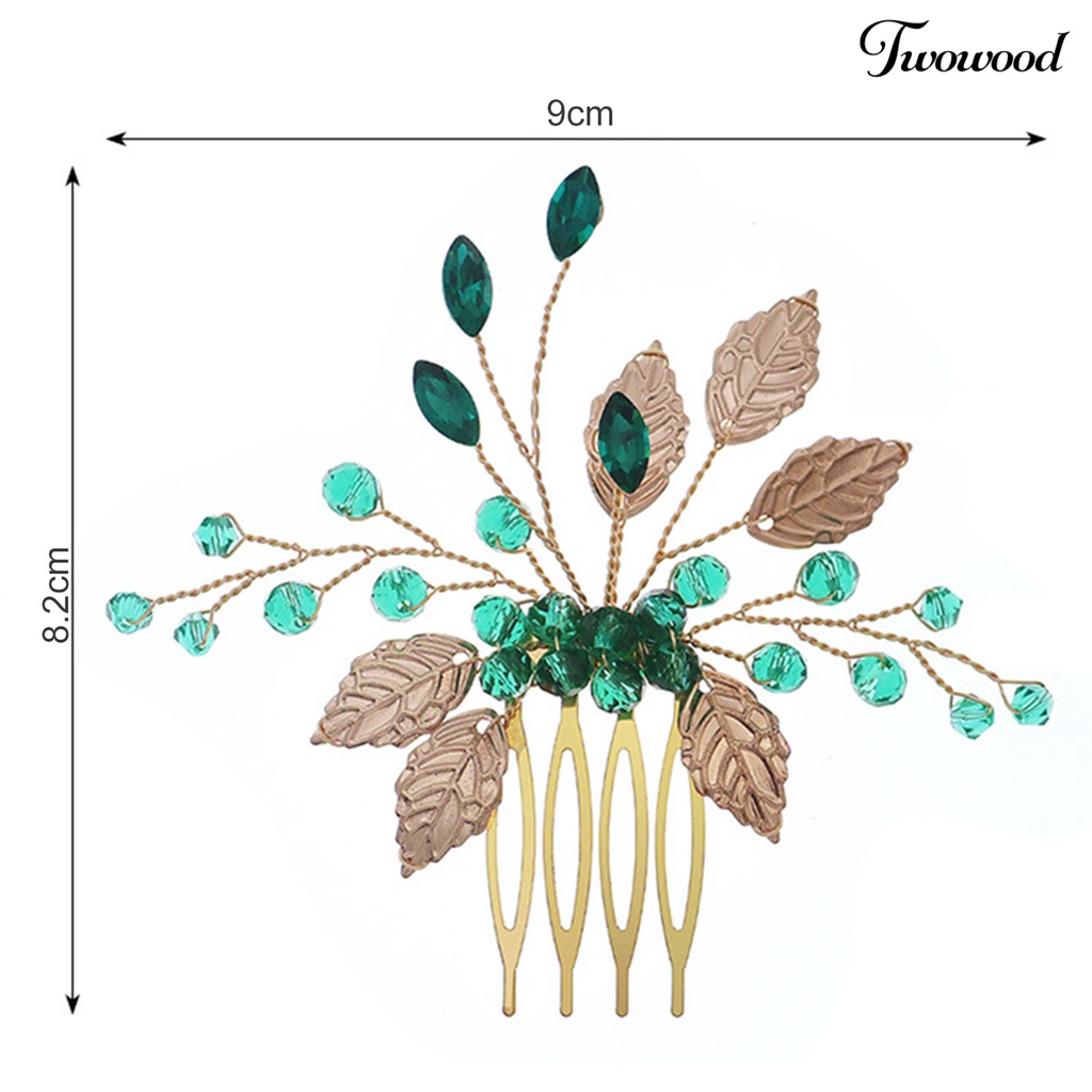 Twowood Indah Wanita Sisir Rambut Berlian Imitasi Kristal Imitasi Daun Dekorasi Gigi Runcing Anti-slip Ringan Mempelai Rambut Sisir Aksesori Rambut