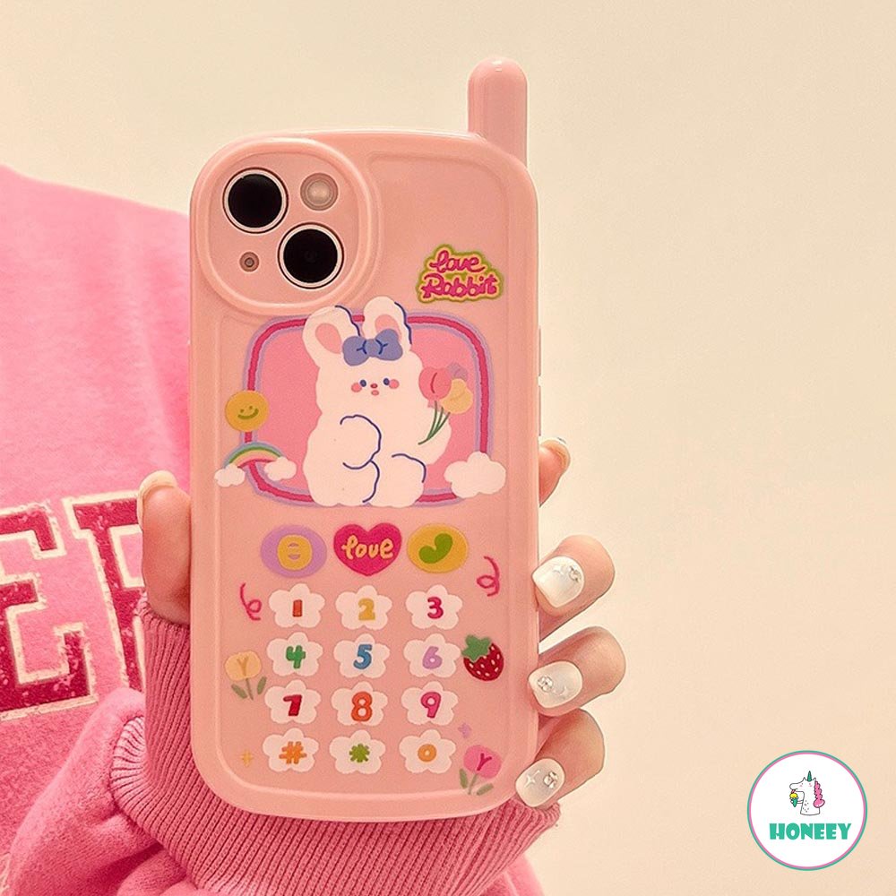 Retro Kreatif Telepon Beruang Lucu Bunny Case Untuk iPhone 14 Pro 12 11 13 14 Pro Max XS XR 3D Telepon Anime Graffiti Pink Cover