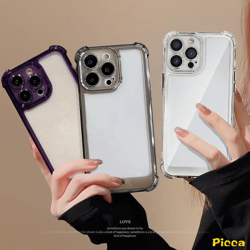 IPHONE Casing Plating Akrilik Shockproof 4sudut Mewah Kompatibel Untuk Iphone7 8 Plus14 11 12 13 Pro MAX XR X XS MAX Electroplated Crystal Soft TPU Shock Tahan Keringat Penutup Belakang