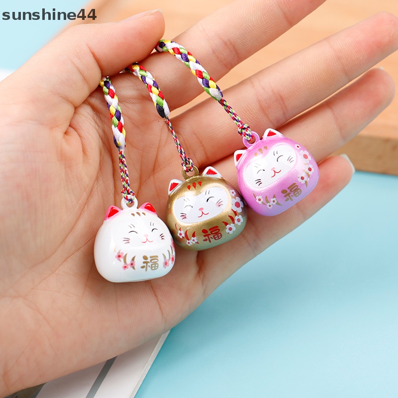 Sunshine Kartun Jepang Lucky Cat Keychain Maneki Neko Pernak Pernik Tas Mobil Liontin Key Ring ID