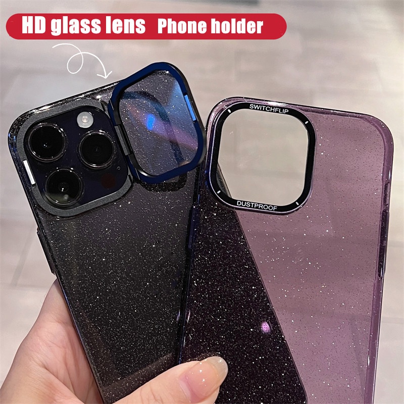 Casing Ponsel Glitter Untuk IPhone 14 Pro Max12 13 Pro Max Case Shockproof Cover Holder Stand Lensa Metal Casing Bumper Mengkilap