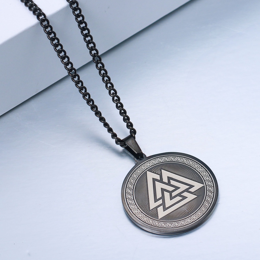 [X C Kalung] Emas &amp; Perak Baru Hip-hop Punk Retro Odin Valknut Segitiga Simbol Liontin Kalung Anti Karat Untuk Pria Dan Wanita Hadiah Liburan Perhiasan