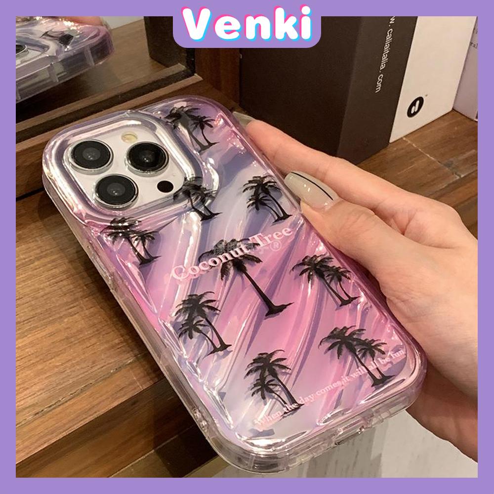 VENKI - Untuk iPhone 11 iPhone Case Laser Reflektif Bening Phone Case TPU Soft Shockproof Airbag Phone Case Romantis Pohon Kelapa Kompatibel dengan iPhone 14 13 Pro max 12 Pro Max XR