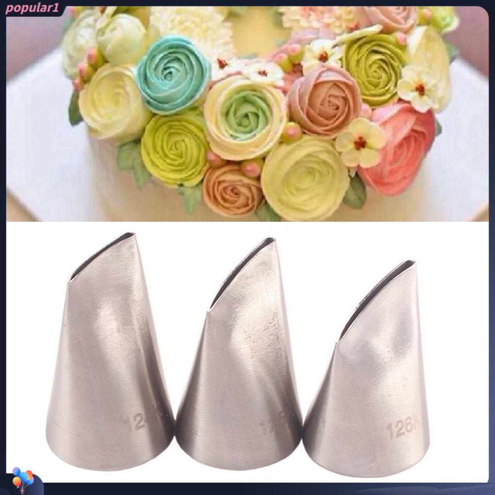 Populer 3PCS Icing Piping Nozzle DIY Bakery Pastry Tips Stainless Steel Dekorasi Kue Cetakan Kue