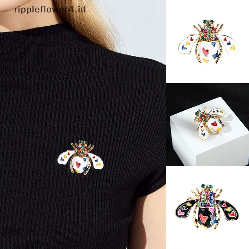 {rippleflower4.id} Fashion Enamel Kristal Jantung Lebah Serangga Bros Pin Syal Korsase Perhiasan Hadiah~